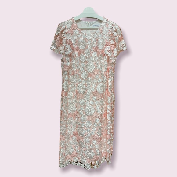 Calvin Klein Pink Lace Sheath Dress Size 16 - Picture 1 of 3